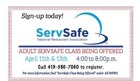 Sign-up Today!  ServSafe classes being offered. 