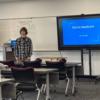 Cole Hall is pictured during his electric skateboard presentation.: Gallery Image 1 